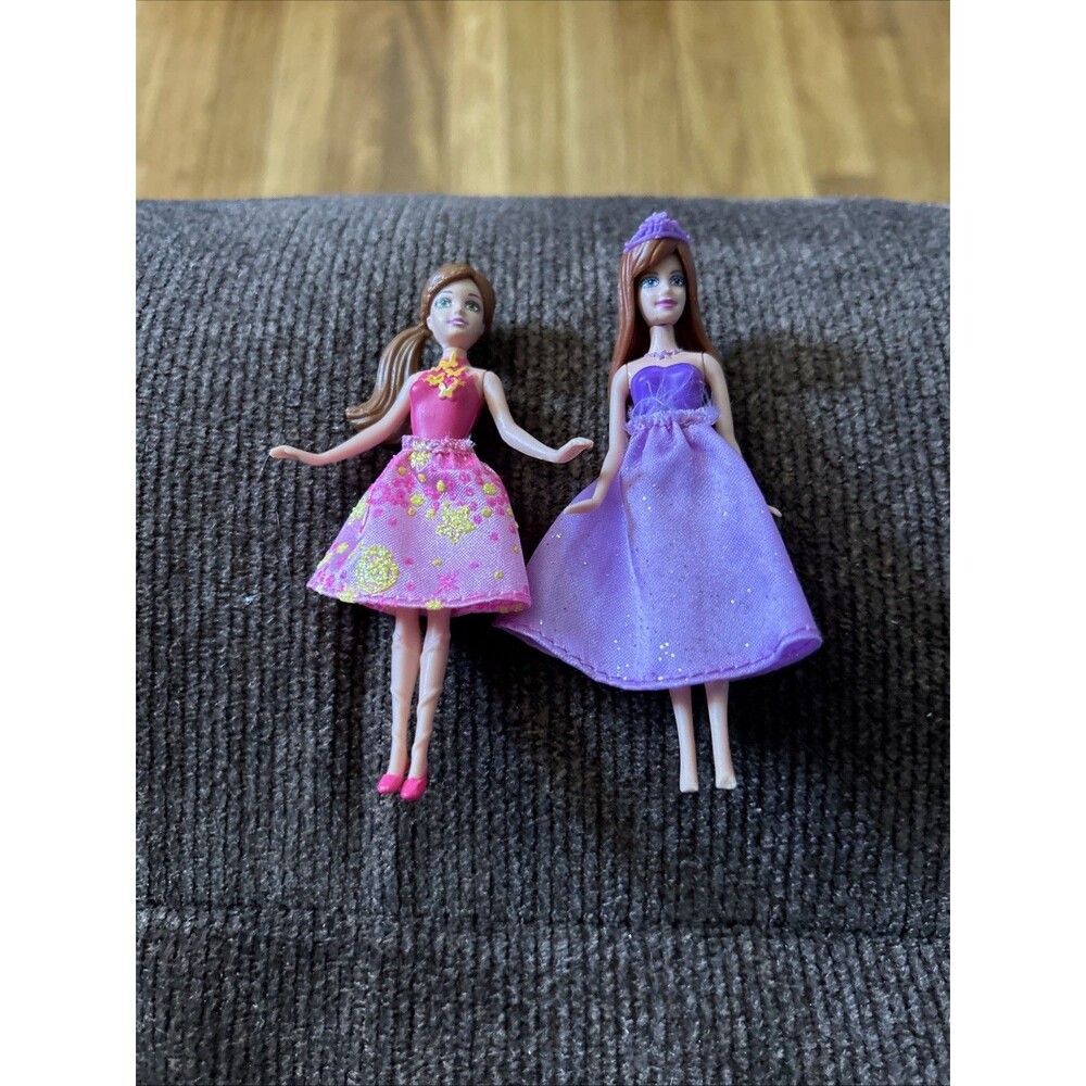 Rare Barbie 2011 Mini Dolls Crown Glitter Skirt 4" EUC Lot 2 Polly Pocket